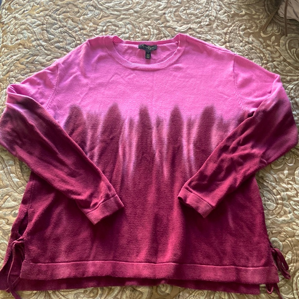 Jessica Simpson pink/burgundy tye dye l/s sweater w/tie sides detail Sz L
